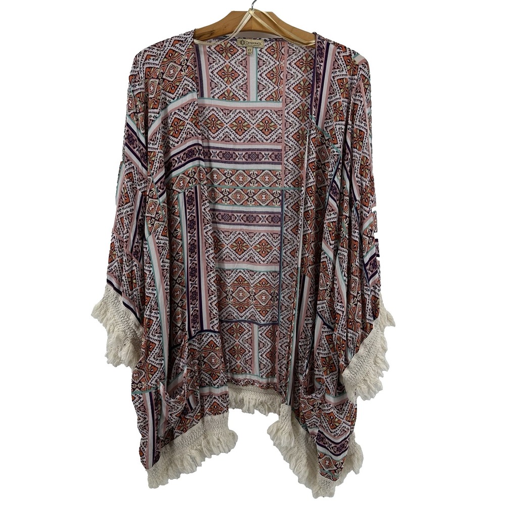 Democracy Cardigan Women's 1X Open Front Fringe Lightweight